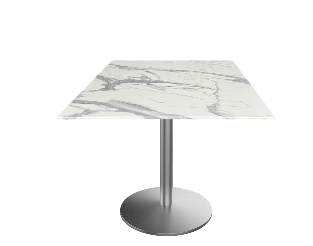 30" Tall OD214 Indoor/Outdoor All-Season Table with 36" x 36" Square White Marble Top OD214-2230SSODS36SQWM