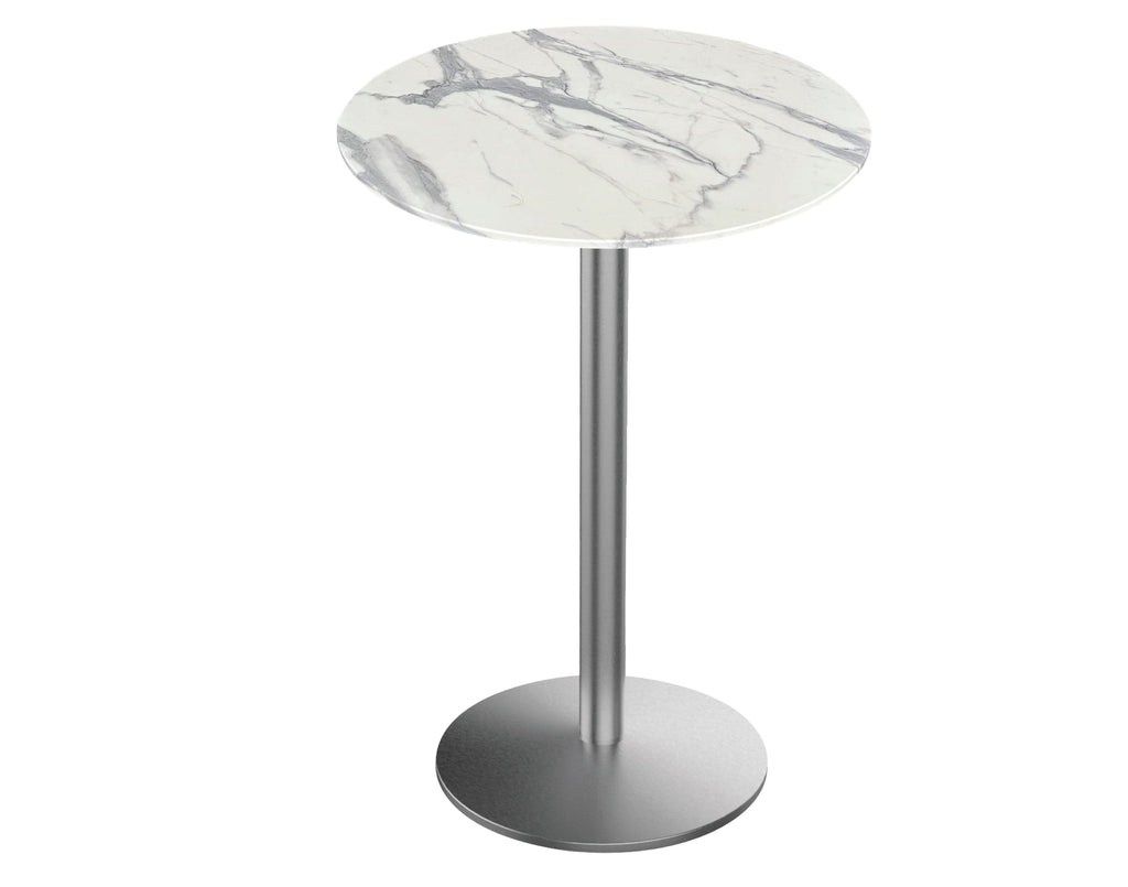 36" Tall OD214 Indoor/Outdoor All-Season Table with 32" Diameter White Marble Top OD214-2236SSODS32RWM