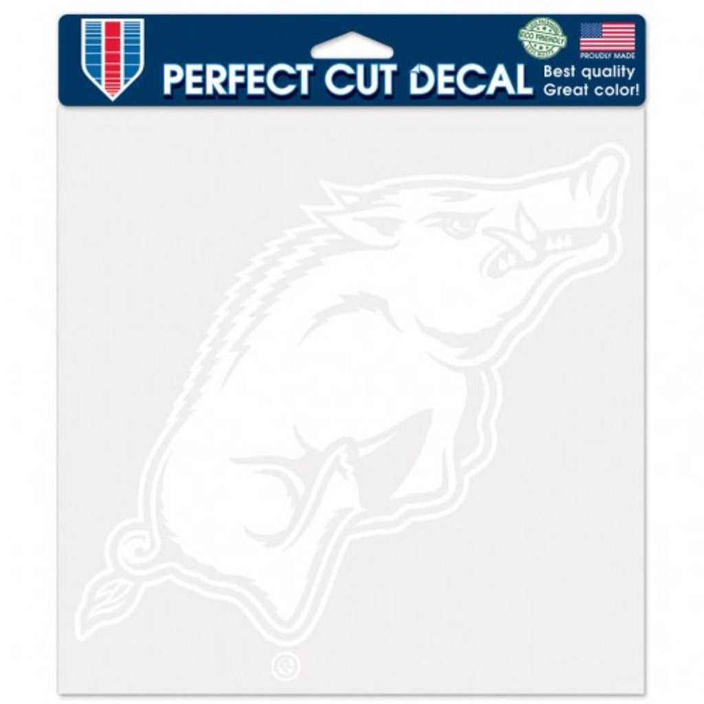 Decal 8x8 Perfect Cut White Arkansas Razorbacks Decal - 8 in x 8 in - Die-Cut - White 032085031372