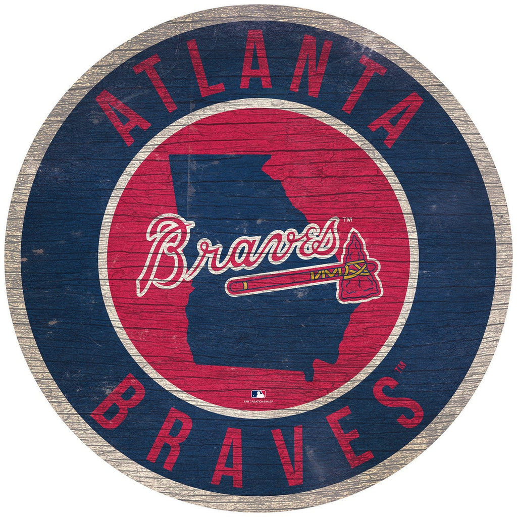 Atlanta Braves Atlanta Braves Sign Wood 12 Inch Round State Design 878460205392