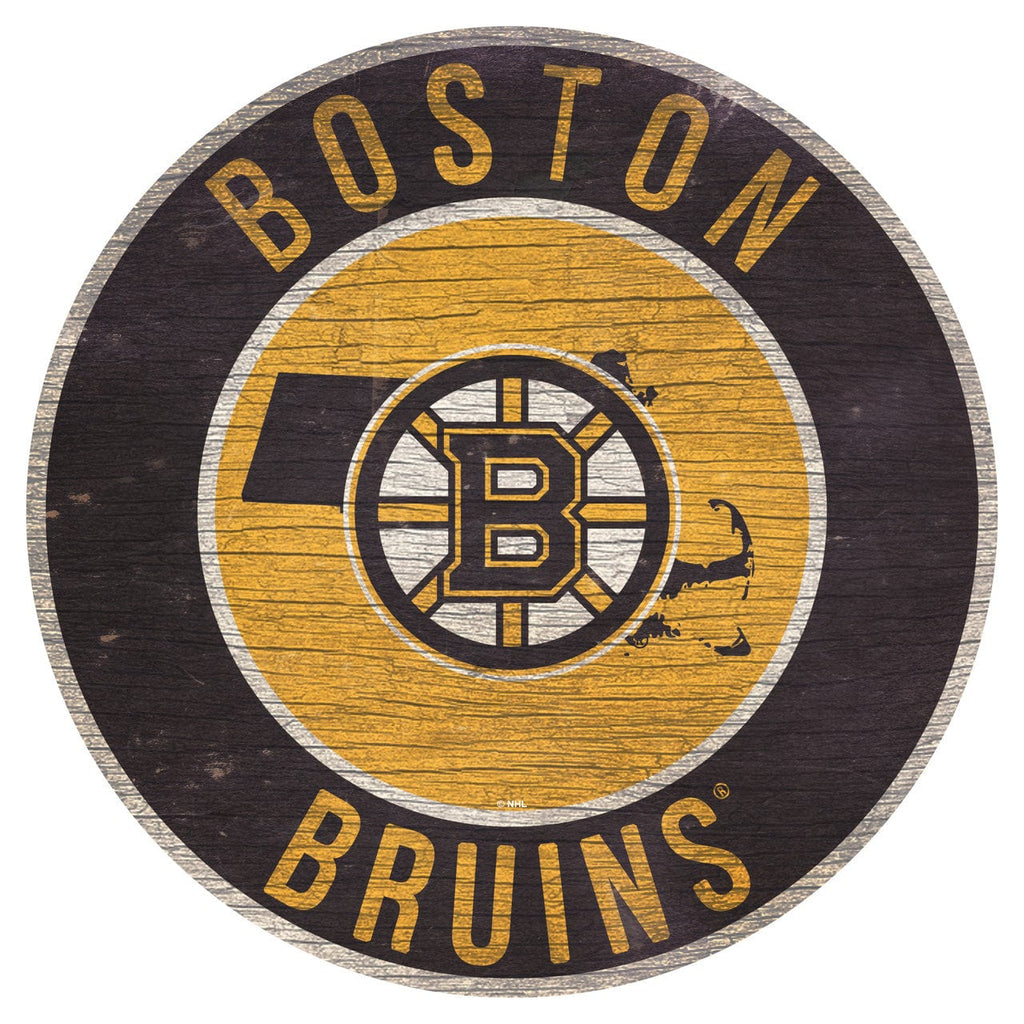 Boston Bruins Boston Bruins Sign Wood 12 Inch Round State Design 878460371097
