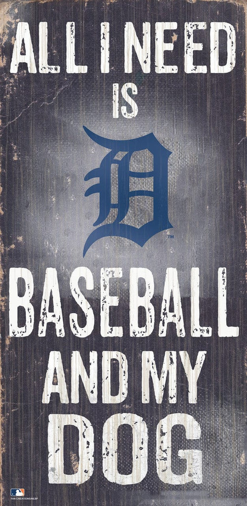 Detroit Tigers Detroit Tigers Sign Wood 6x12 Baseball and Dog Design 878460242083