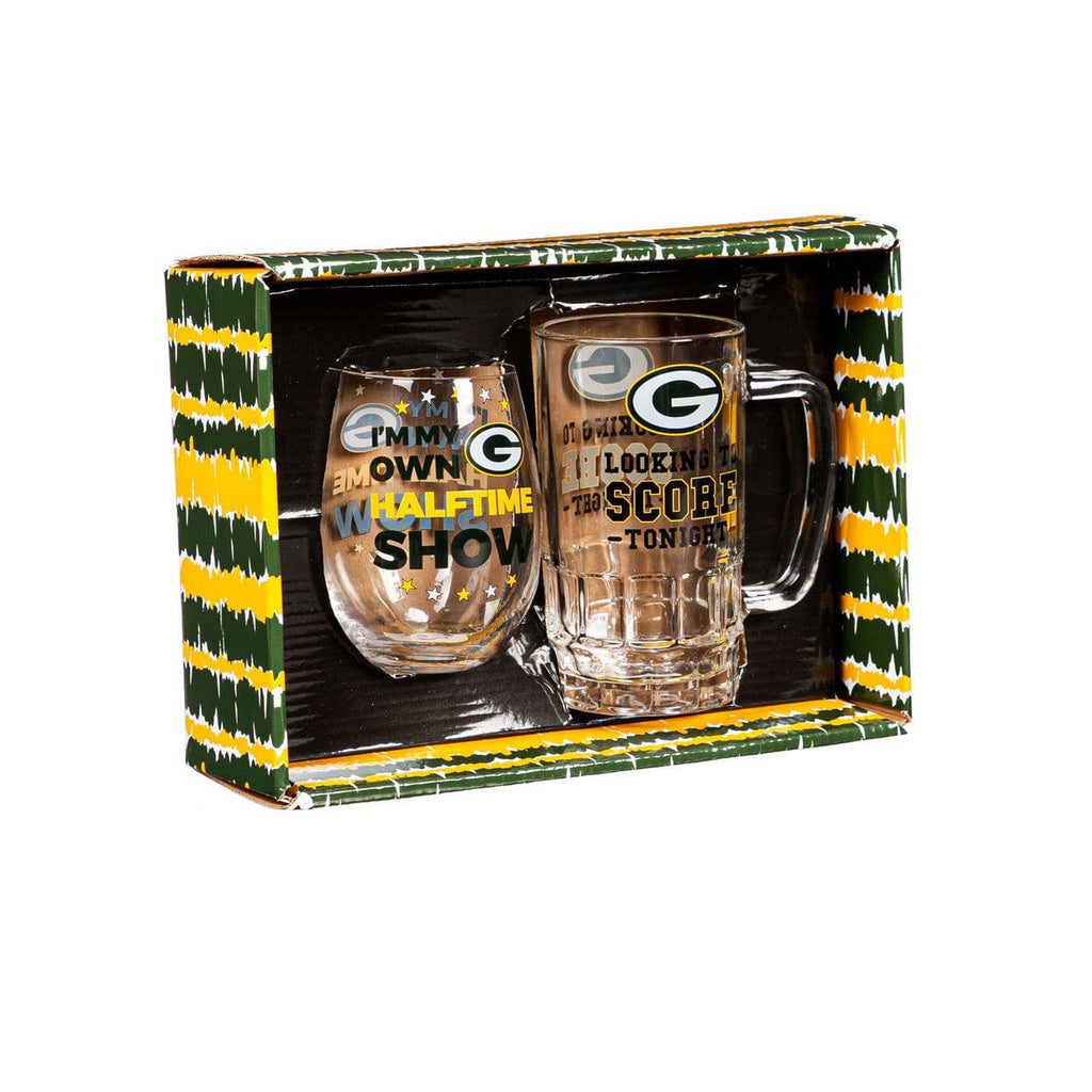 Boxed Stemless Wine & Tankard Green Bay Packers Drink Set Boxed 17oz Stemless Wine and 16oz Tankard 801946552239