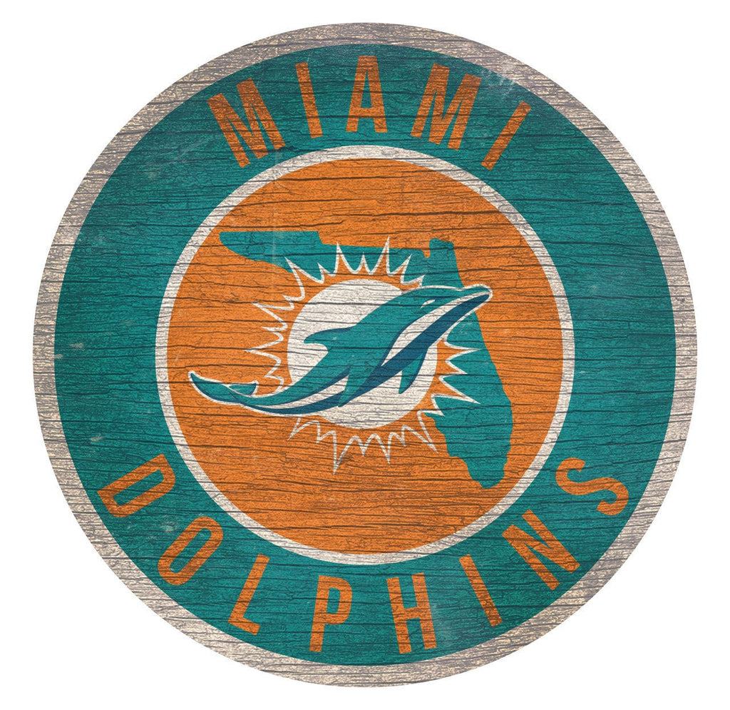 Sign 12 Round State Design Miami Dolphins Sign Wood 12 Inch Round State Design 878460202209