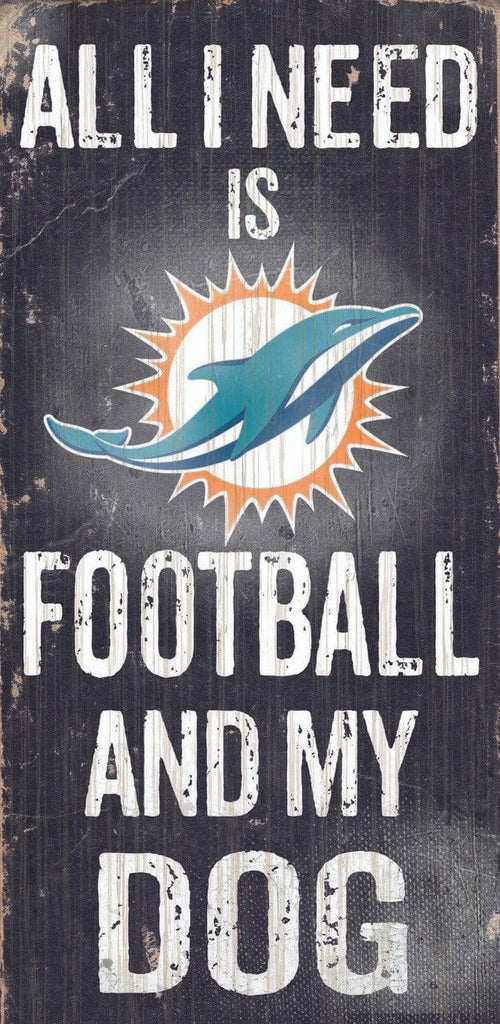 Sign 6x12 Football and Dog Miami Dolphins Wood Sign - Football and Dog 6"x12" 878460038693