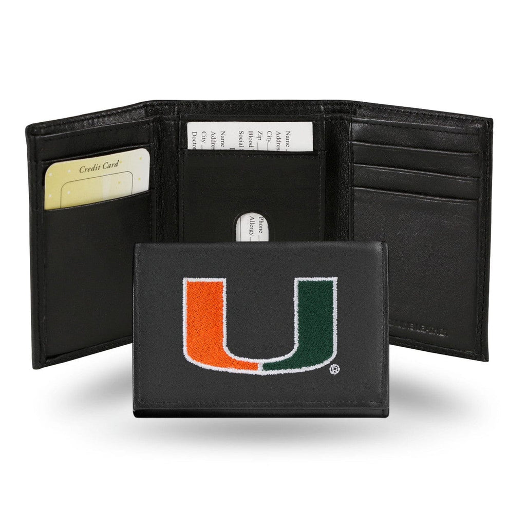 Wallet Leather Trifold Miami Hurricanes Wallet Trifold Leather Embroidered 024994235231