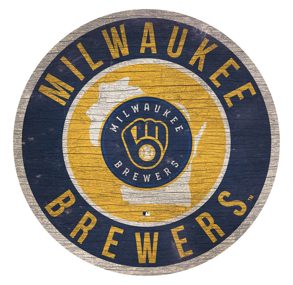 Milwaukee Brewers Milwaukee Brewers Sign Wood 12 Inch Round State Design 878460205538