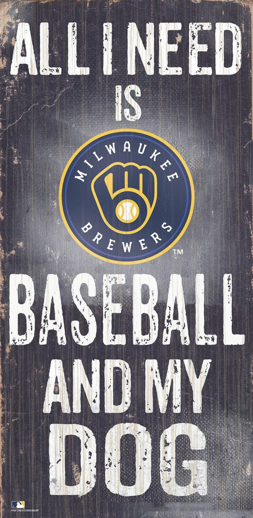 Milwaukee Brewers Milwaukee Brewers Sign Wood 6x12 Baseball and Dog Design 878460241932