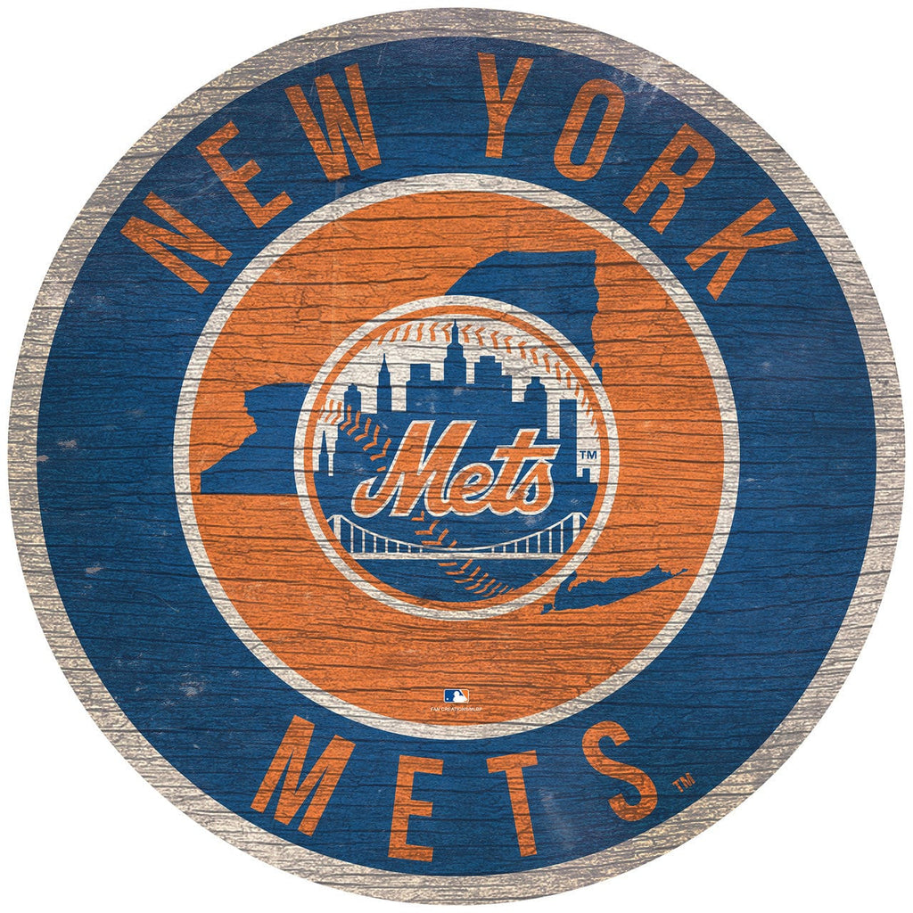 New York Mets New York Mets Sign Wood 12 Inch Round State Design 878460205552