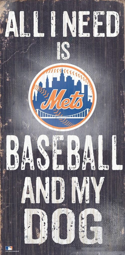 New York Mets New York Mets Sign Wood 6x12 Baseball and Dog Design 878460242007
