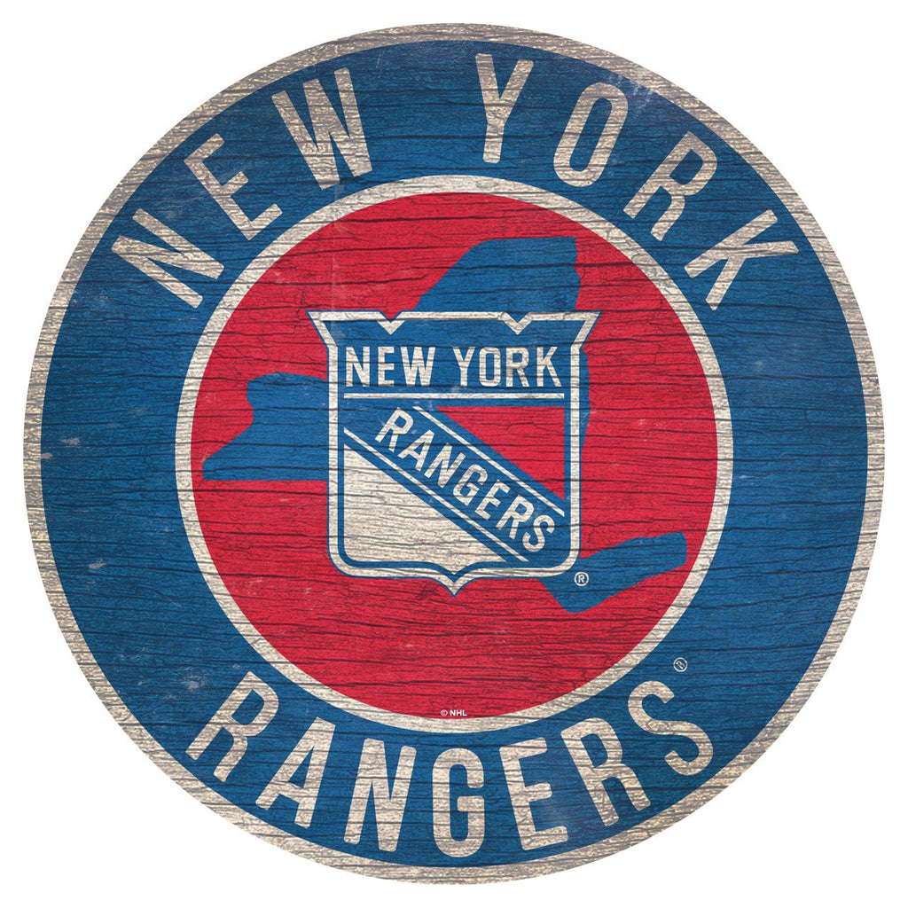 New York Rangers New York Rangers Sign Wood 12 Inch Round State Design 878460371295