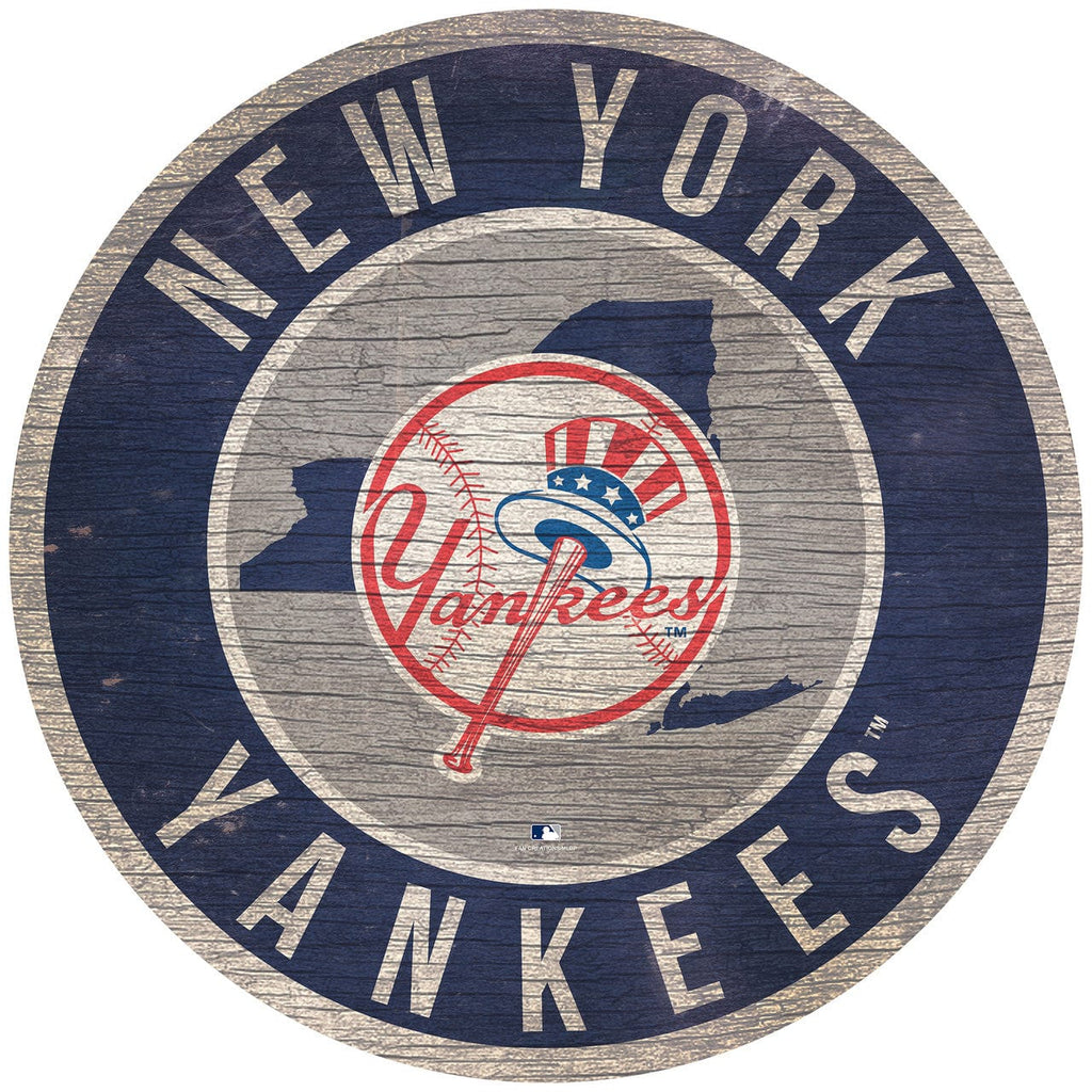New York Yankees New York Yankees Sign Wood 12 Inch Round State Design 878460205569