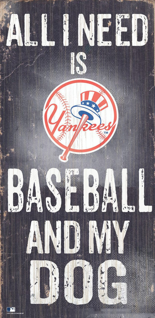 New York Yankees New York Yankees Sign Wood 6x12 Baseball and Dog Design 878460242106