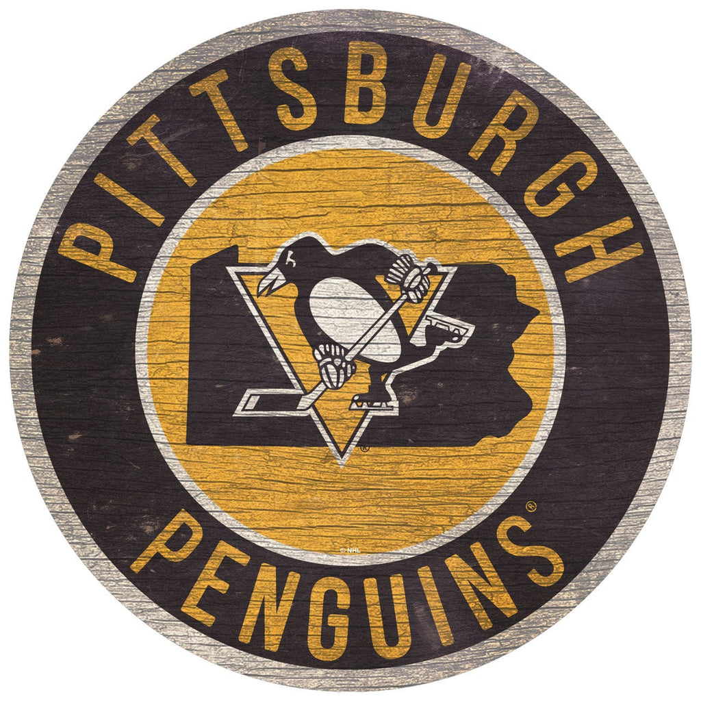Pittsburgh Penguins Pittsburgh Penguins Sign Wood 12 Inch Round State Design 878460371271