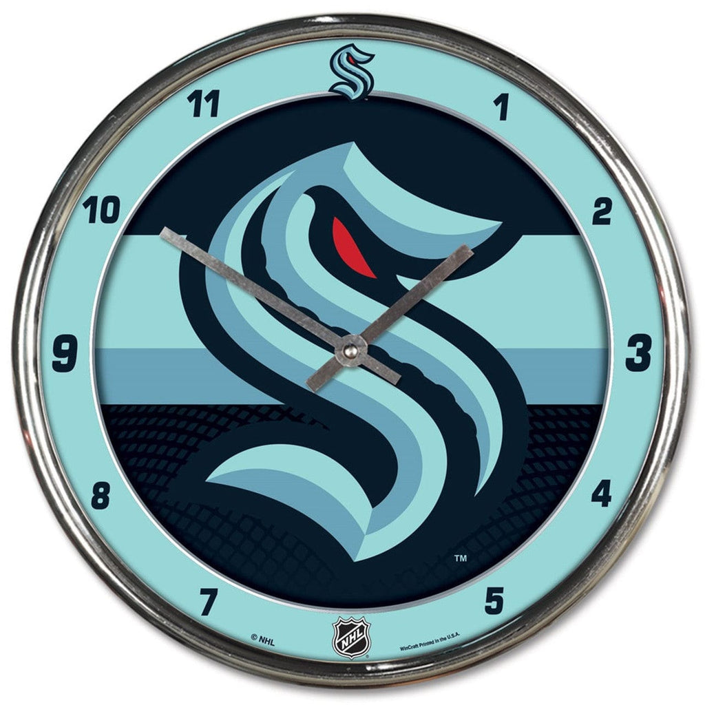 Seattle Kraken Seattle Kraken Clock Round Wall Style Chrome 010943058068