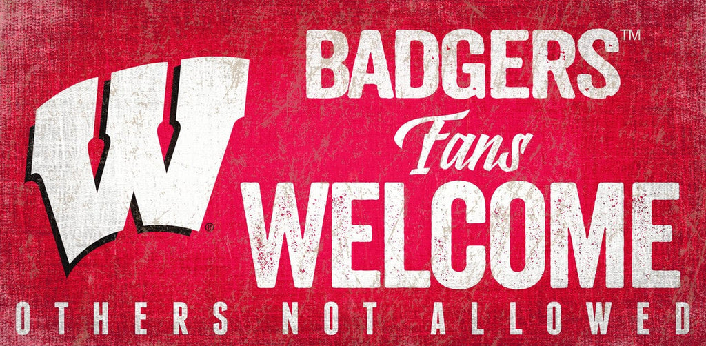 Sign 12x6 Fans Welcome Wisconsin Badgers Wood Sign Fans Welcome 12x6 - Special Order 878460145872