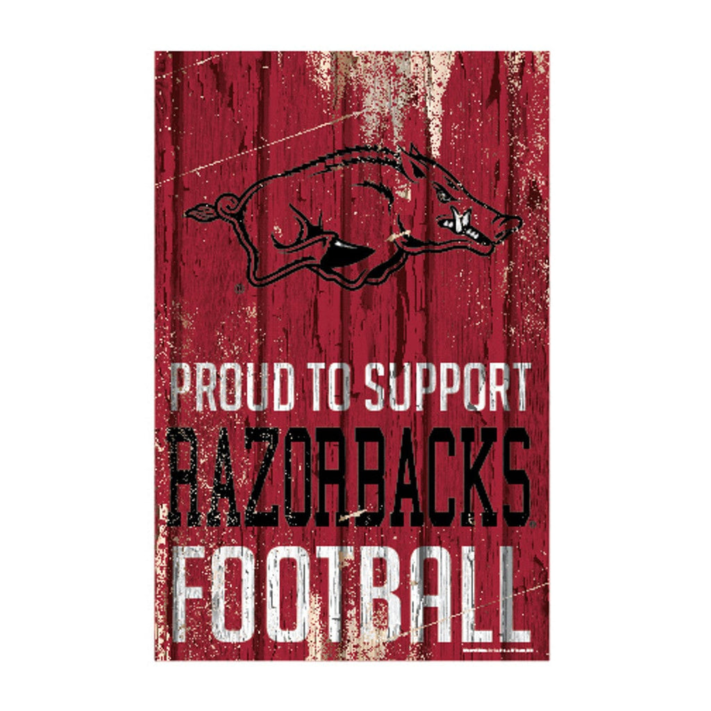 Sign 11x17 Proud To Support Arkansas Razorbacks Sign 11x17 Wood Proud to Support Design 032085795823