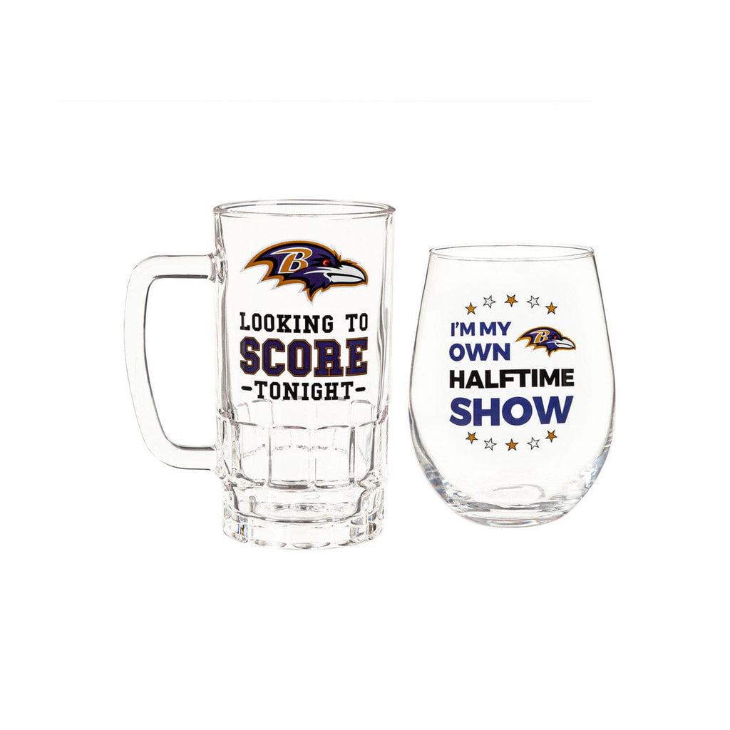 Boxed Stemless Wine & Tankard Baltimore Ravens Drink Set Boxed 17oz Stemless Wine and 16oz Tankard 801946229315