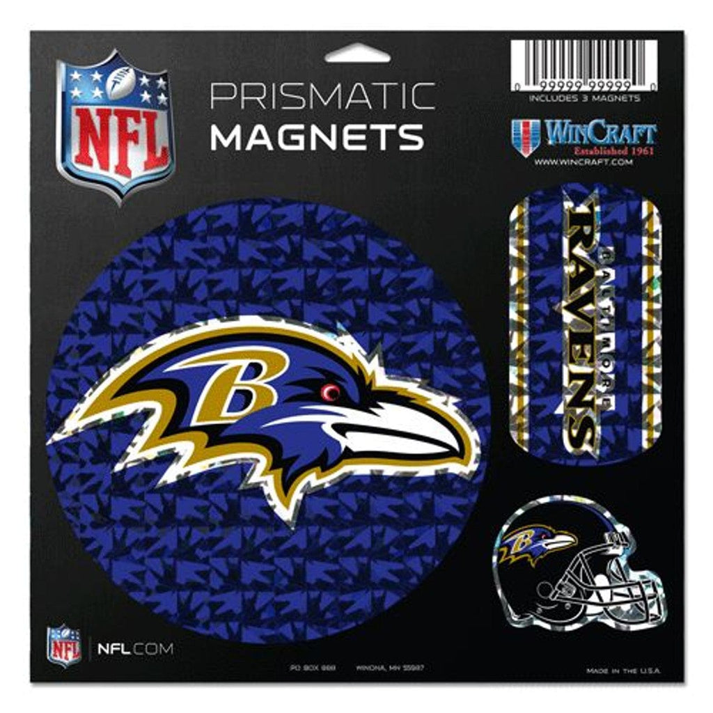 Magnet 11x11 Die Cut Set of 3 Baltimore Ravens Magnets 11x11 Prismatic Sheet 032085281265