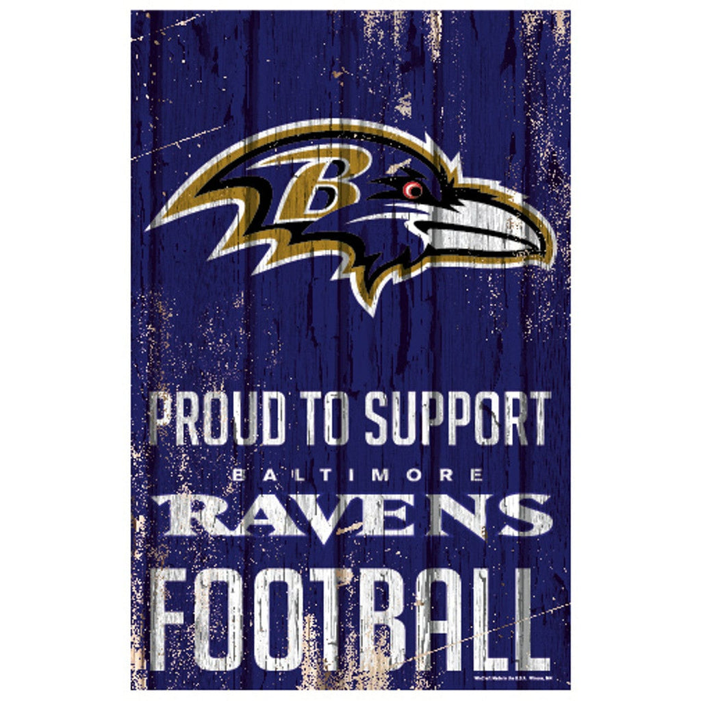 Sign 11x17 Proud To Support Baltimore Ravens Sign 11x17 Wood Proud to Support Design 032085880697