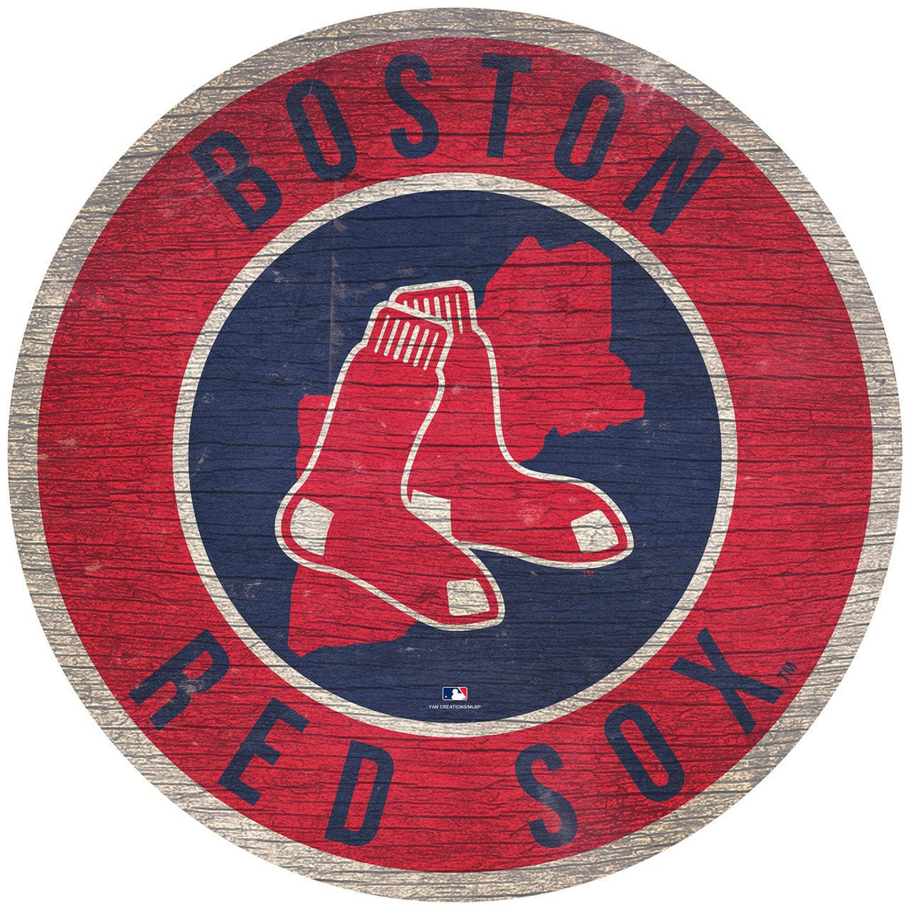 Boston Red Sox Boston Red Sox Sign Wood 12 Inch Round State Design 878460205415