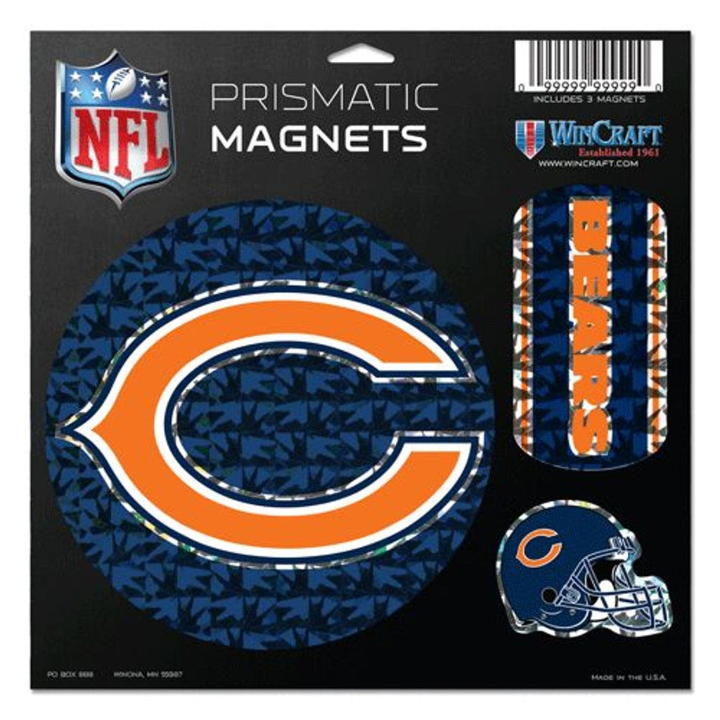 Magnet 11x11 Die Cut Set of 3 Chicago Bears Magnets 11x11 Prismatic Sheet 032085057242