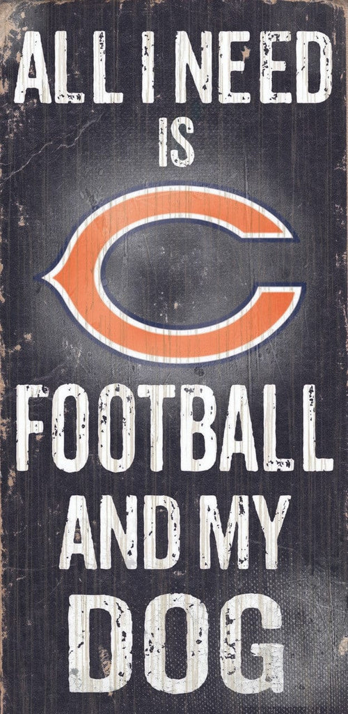 Sign 6x12 Football and Dog Chicago Bears Wood Sign - Football and Dog 6"x12" 878460038587