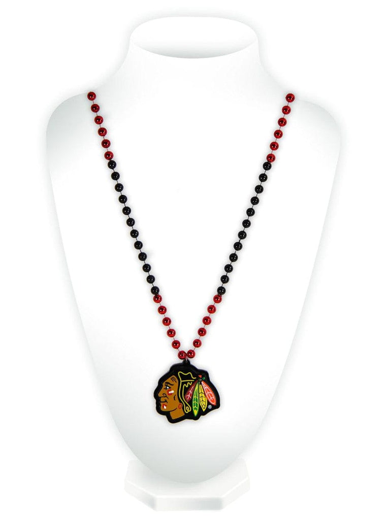 Jewelry Neck Beads Mdln Mardi G Chicago Blackhawks Beads with Medallion Mardi Gras Style - Special Order 094746544096