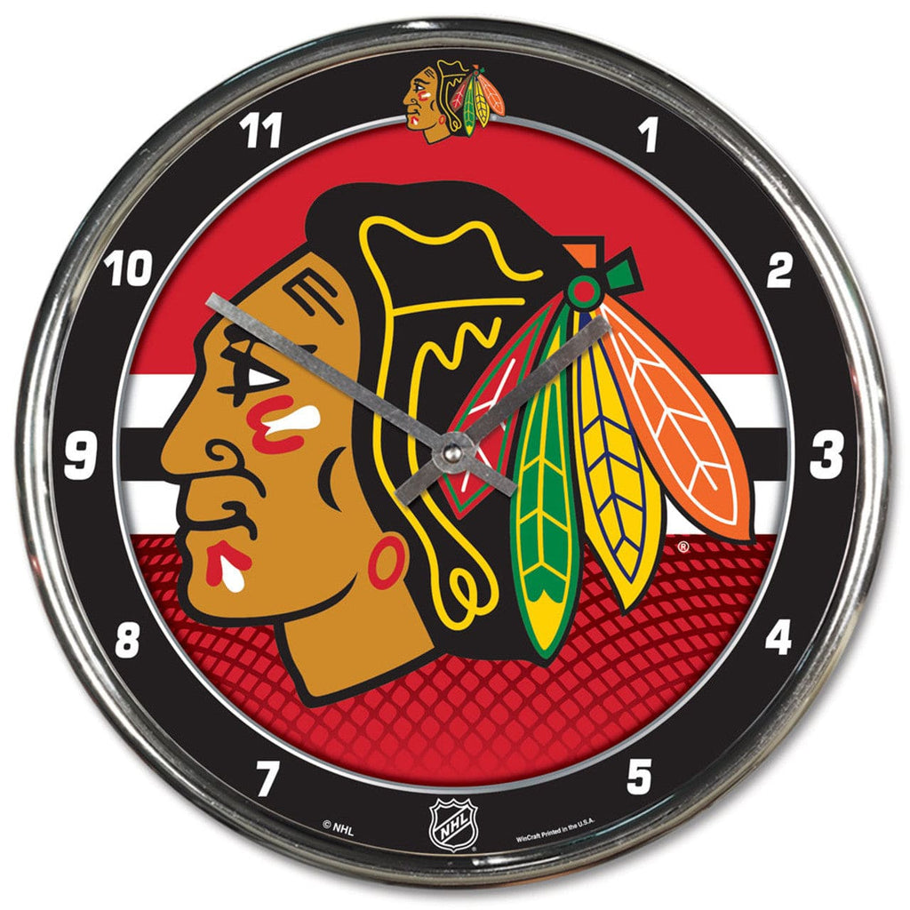 Clock Round Chrome Wall Chicago Blackhawks Round Chrome Wall Clock 010943278206