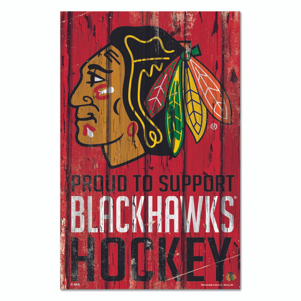 Sign 11x17 Proud To Support Chicago Blackhawks Sign 11x17 Wood Proud to Support Design 032085942852