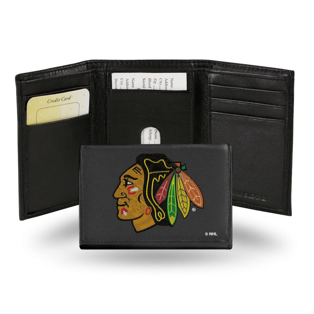 Wallet Leather Trifold Chicago Blackhawks Wallet Trifold Leather Embroidered 024994225041