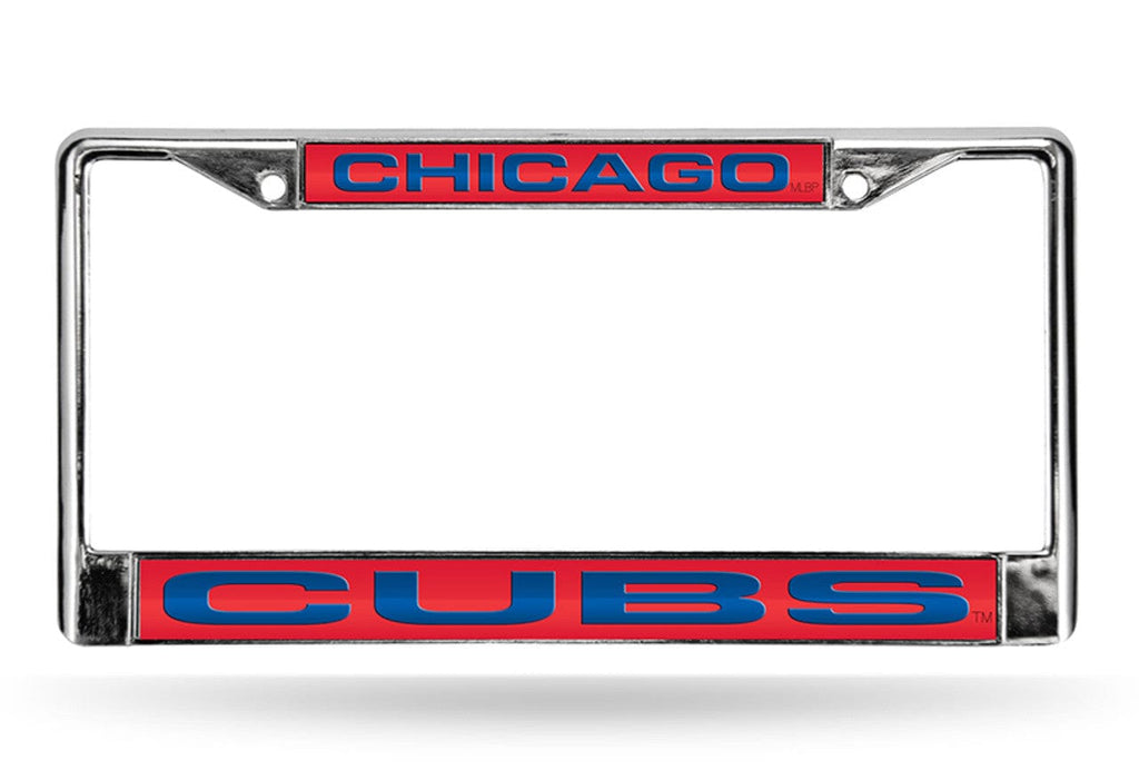 License Frame Chrome Chicago Cubs License Plate Frame Laser Cut Chrome Red 767345277138