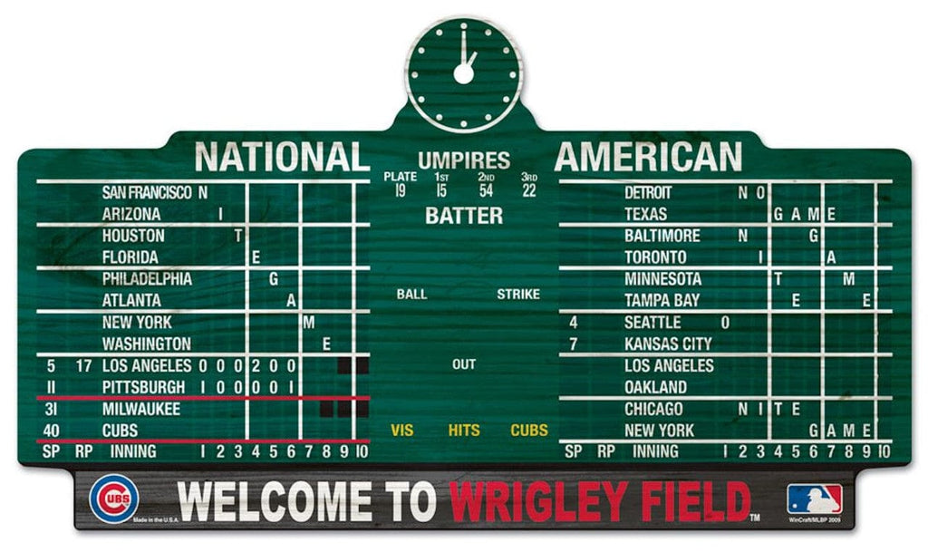 Chicago Cubs Chicago Cubs Sign 11x17 Wood Scoreboard Design 032085695796