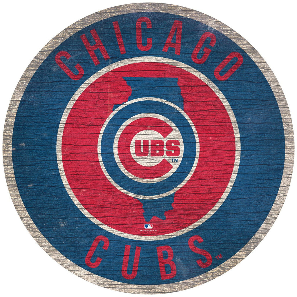 Chicago Cubs Chicago Cubs  Sign Wood 12 Inch Round State Design 878460205422