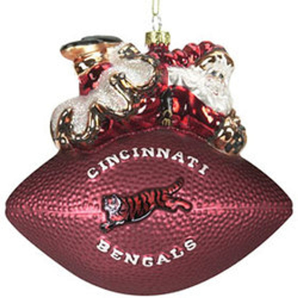 Cincinnati Bengals Cincinnati Bengals Ornament 5 1/2 Inch Peggy Abrams Glass Football CO 801946188919