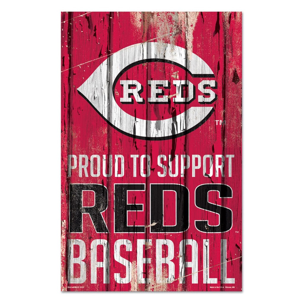 Sign 11x17 Proud To Support Cincinnati Reds Sign 11x17 Wood Proud to Support Design 032085608857