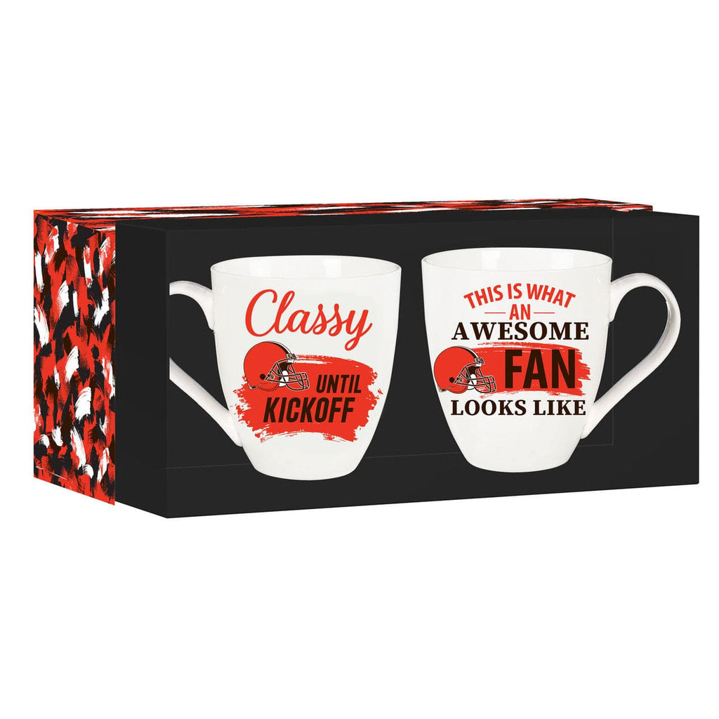 Boxed 17oz 2 Pack Cleveland Browns Coffee Mug 17oz Ceramic 2 Piece Set with Gift Box 801946362265