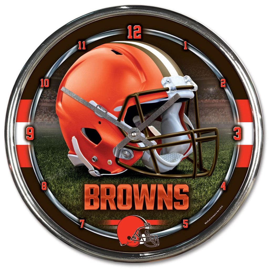 Clock Round Chrome Wall Cleveland Browns Round Chrome Wall Clock 010943279036