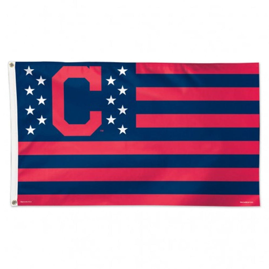 MLB Legacy Teams Cleveland Indians Flag 3x5 Deluxe Style Stars and Stripes Design 032085027092