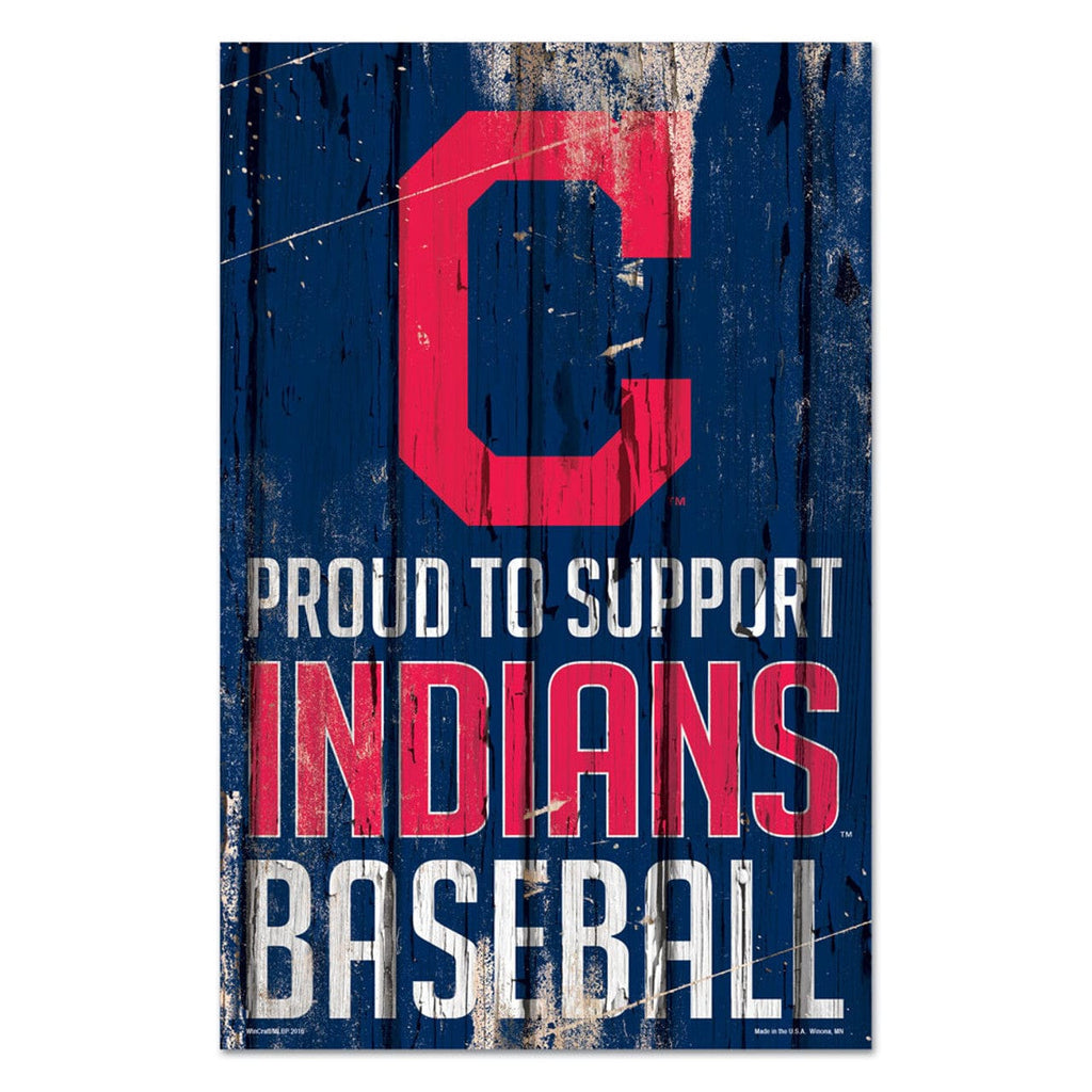 MLB Legacy Teams Cleveland Indians Sign 11x17 Wood Proud to Support Design - Special Order 032085609236