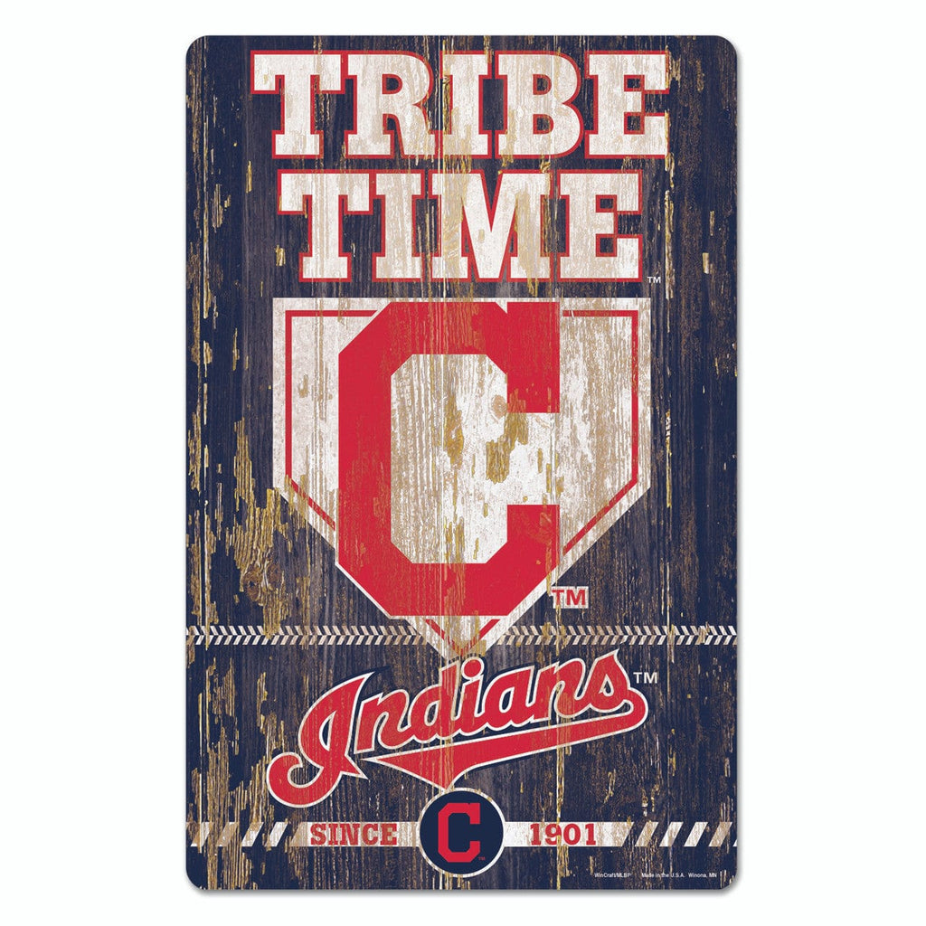 MLB Legacy Teams Cleveland Indians Sign 11x17 Wood Slogan Design 032085695574