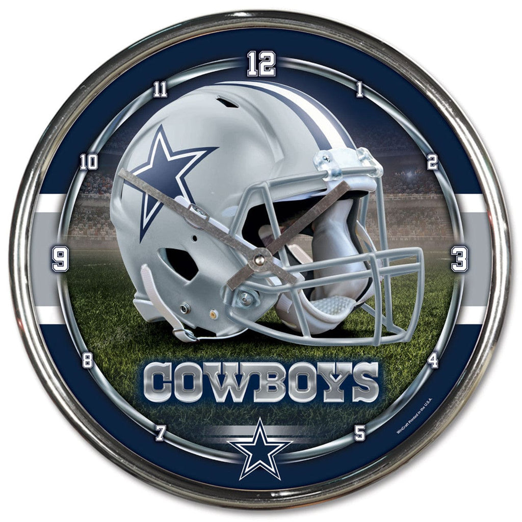 Clock Round Chrome Wall Dallas Cowboys Round Chrome Wall Clock 010943279043