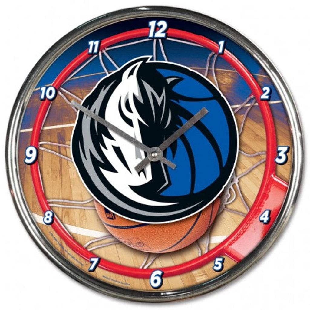 Clock Round Chrome Wall Dallas Mavericks Clock Round Wall Style Chrome 010943278091