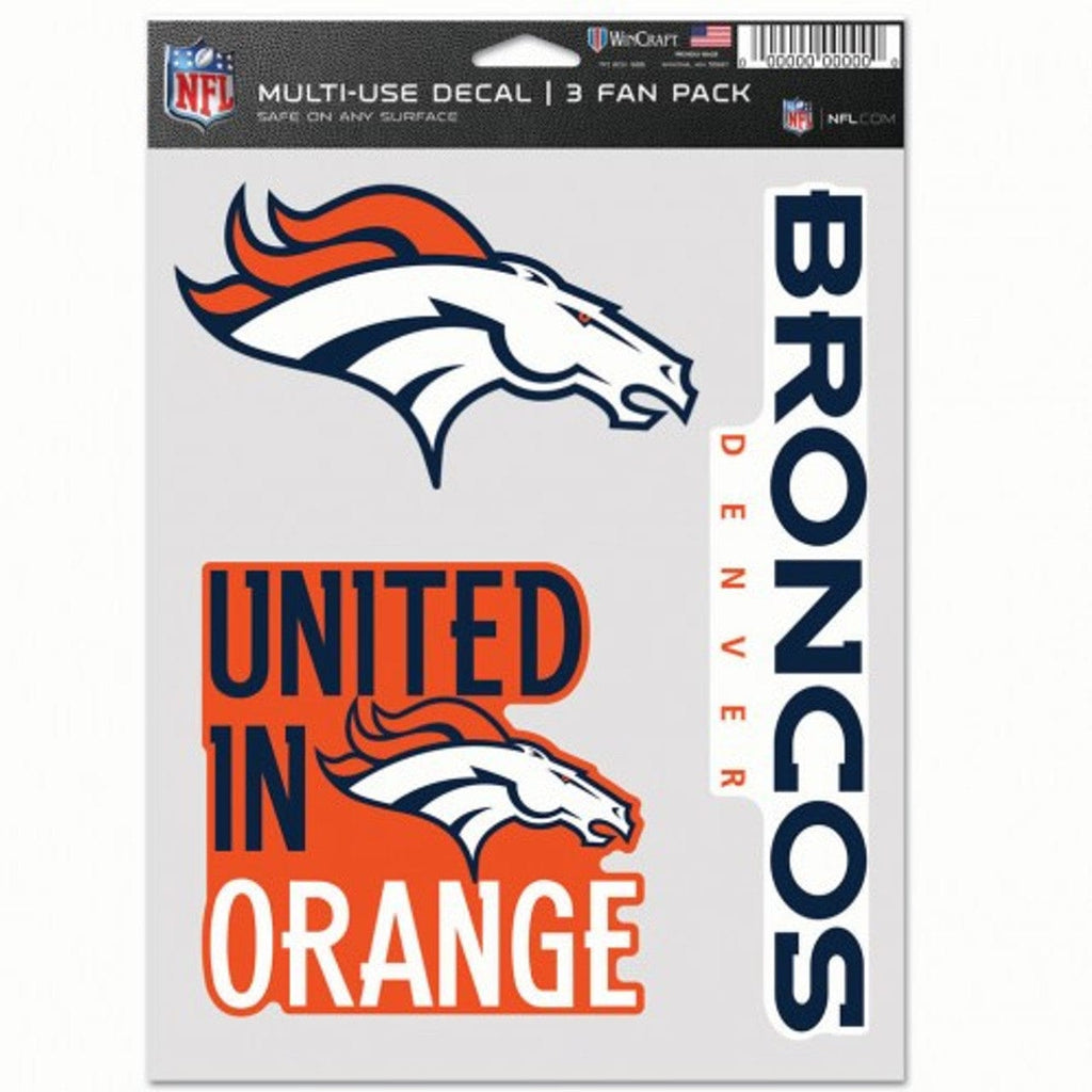 Fan Pack Decals Denver Broncos Decal Multi Use Fan 3 Pack 194166077645