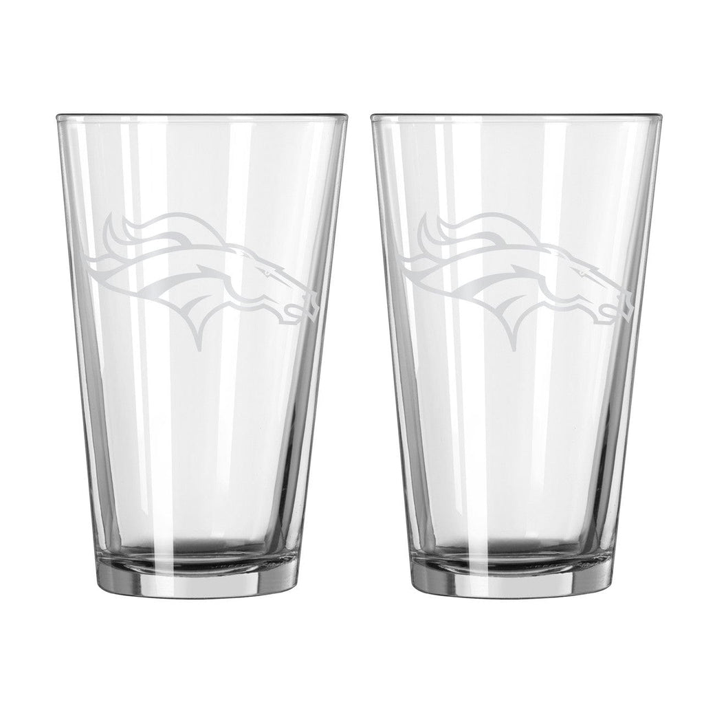 Drink Glass Satin Pint Denver Broncos Glass Pint Frost Design 2 Piece Set 806293799450