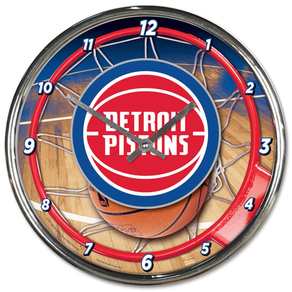 Clock Round Chrome Wall Detroit Pistons Clock Round Wall Style Chrome 010943277926