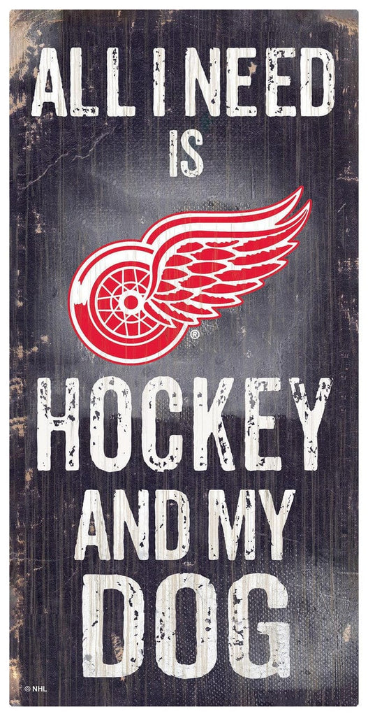 Detroit Red Wings Detroit Red Wings Sign Wood 6x12 Hockey and Dog Design 878460361142