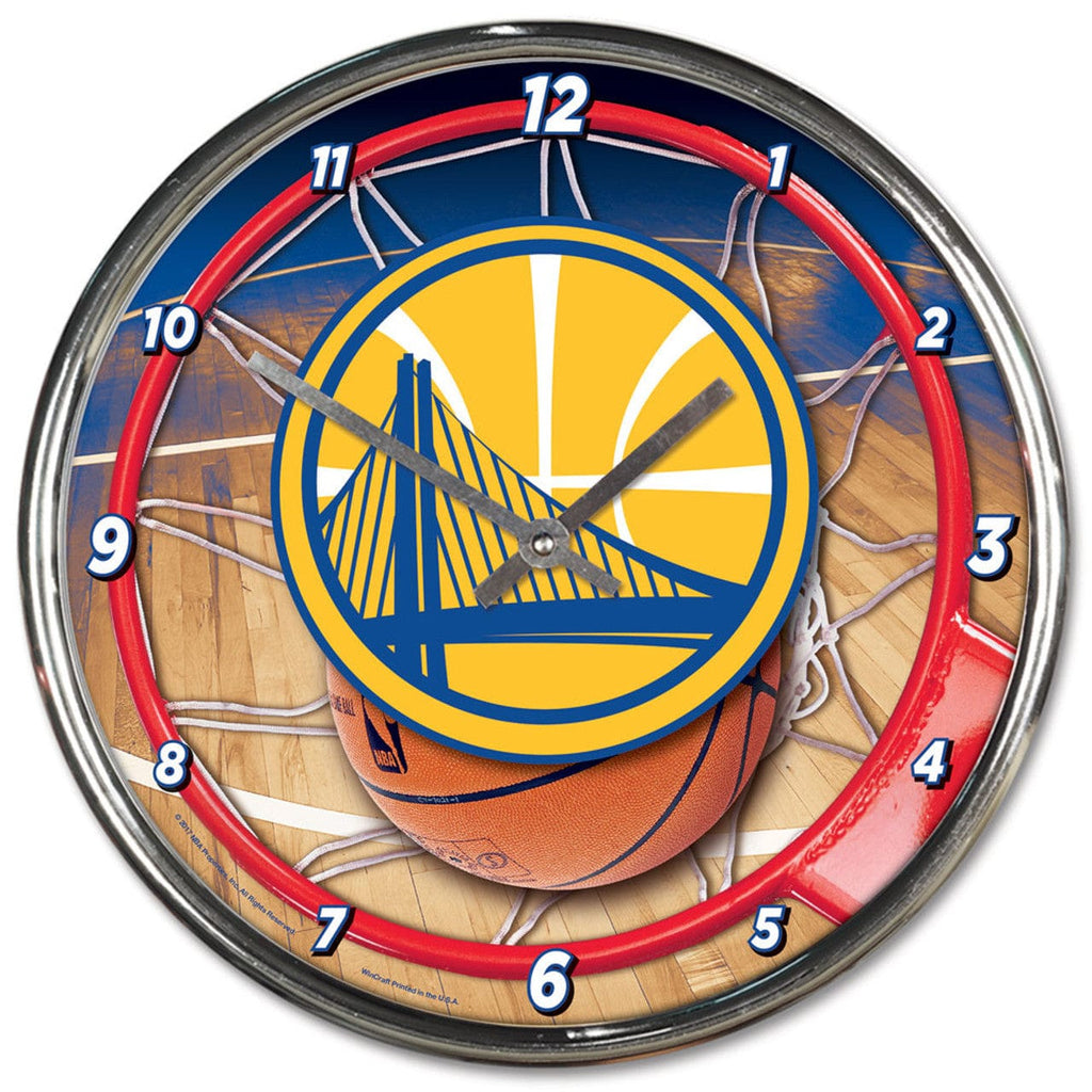 Clock Round Chrome Wall Golden State Warriors Clock Round Wall Style Chrome 010943277933
