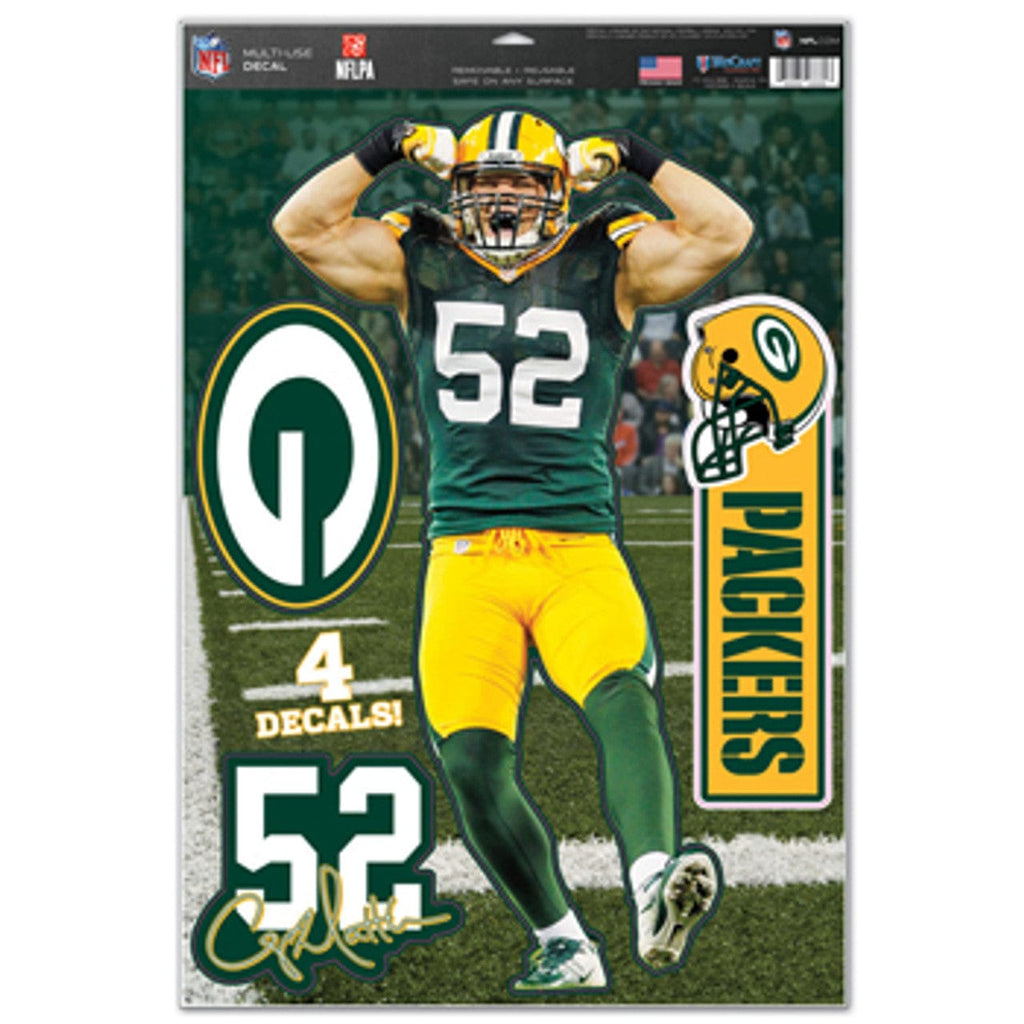 Green Bay Packers Green Bay Packers Decal 11x17 Multi Use Clay Matthews Design 4 Piece CO 032085242457