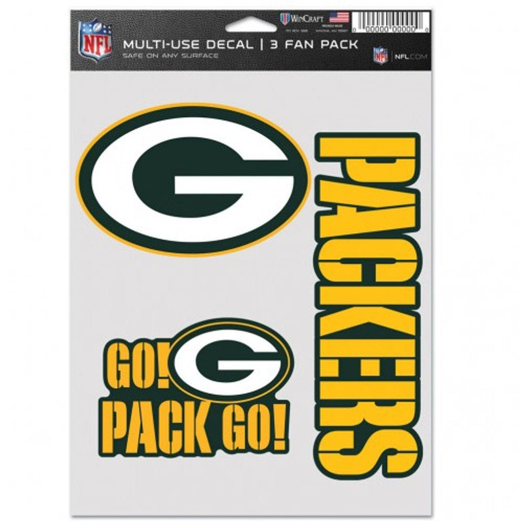 Fan Pack Decals Green Bay Packers Decal Multi Use Fan 3 Pack 194166077591